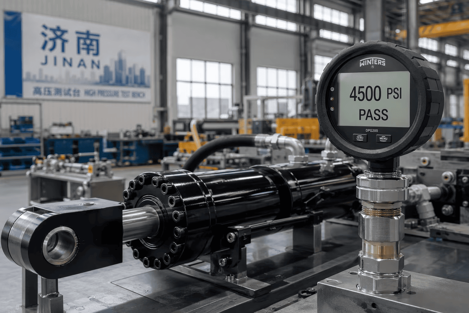 HCIC 1.5x pressure torture test bench showing 4500 PSI pass status